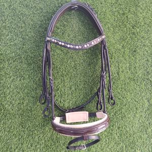 <b>Black</b> Leather Round Horse Bridle Brown <b>Patent</b> Noseband Design Leather Bridle English Horse Bridle - Product Image 5