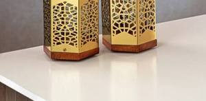 Ensemble de brûleurs d'encens hexagonaux en bois et métal, encensoir de luxe Bakhoor avec incrustation géométrique en métal, pot de rangement et plateau assortis - Product Image 3