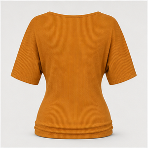 เสื้อยืดสตรีแขนสั้นสีส้มอำพัน คอกลม ทรงเข้ารูป รุ่น WTS-0134 - Product Image 4