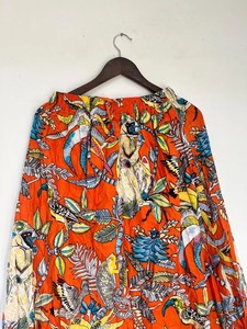 Orange Monkey Hand Screen Print Cotton <b>Skirt</b>, Bohemian Tiered Women Maxi <b>Skirt</b> - Product Image 2