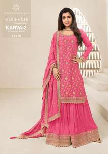 Salwar Kameez Palazzo indien en Chinon avec broderie et travail de sequins pour mariage, tenue pakistanaise - Product Image 3