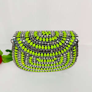 Sac à main de soirée élégant pour femme Vintage Sculpture polie sac à bandoulière néon vert métal mosaïque pochette moderne Style Antique - Product Image 4