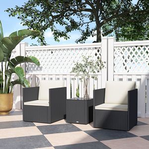 Set di Mobili da Giardino in 3 Pezzi Neri con Cuscini Lavabili e Piedini Regolabili, Include Tavolino in Vetro per Giardino e Balcone - Product Image 2