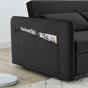  Divano Letto 3-in-1 in Morbido Velluto Regolabile con Porta USB, 2 Cuscini Lombari e Tasca Laterale, Divano Letto 2-in-1 - Product Image 4