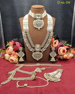 Radiant Cut Stone Bridal Kundan <b>Jewellery</b> <b>Set</b> <b>Pearl</b> Beaded Multi Layer Choker Long Necklace Artificial Imitation Bridal Jewelery - Product Image 4