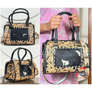 Sac Speedy moyen de luxe en cuir de vachette à poils, pour femme, style western, fait main, sac à bandoulière, sac de voyage - Product Image 1