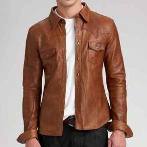 Nouvelle Arrivée Vente Chaude Chemises Décontractées en Cuir Satiné Uni pour Hommes, Col Montant, Anti-rétrécissement, Tricotées, Respirantes, Grandes Tailles, Personnalisables, Haute Qualité - Product Image 2