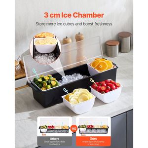 Serveur de condiments réfrigérés à 4 compartiments Récipient de service de boissons refroidi à la glace Couvercle de bar pour Taco Home Restaurant Garnir Tray - Product Image 2