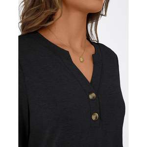 2025 blusas de verano para mujer, blusas con botones y cuello en V de manga larga 3/4, ropa de negocios de seda XL/elegante/informal a la moda para primavera - Product Image 3