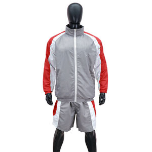 Conjunto Deportivo para Hombre en Gris, Rojo y Blanco con Bloques de Color, Chaqueta de Manga Larga con Cierre y Cuello Alto, Pantalones Cortos Ligeros de Secado Rápido - Product Image 2