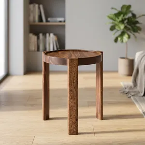 Modern Mango Wooden Side <b>Table</b> Minimalist Design Handmade Living Room Furniture Dark Wood Finish <b>Round</b> Top - Product Image 1