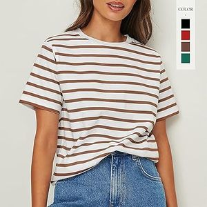 Camiseta Deportiva Informal a Rayas para Mujer, de Uso Diario, Cuello Redondo, Estilo Deportivo, Talla Grande - Product Image 1