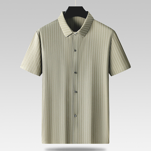 Men's Striped Short Sleeve Button <b>Down</b> Casual Shirt Woven Fabric Regular Fit - Product Image 6