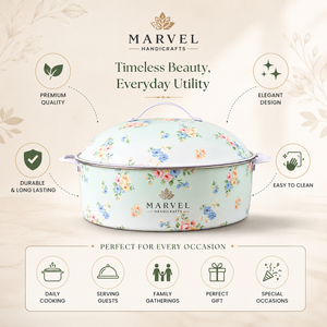 Casserole en acier émaillé floral de qualité supérieure Marvel Handicrafts avec couvercle, pot isotherme pour servir des aliments chauds, élégant ustensile de cuisine, cadeau - Product Image 5