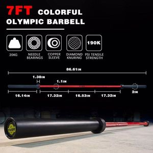 Bilanciere Olimpico Regolabile da 7.2 Piedi con Piastre in Ferro Solido per Sollevamento Pesi, 20 kg, con Impugnatura Personalizzata in Silicone Zigrinato, Durevole - Product Image 3
