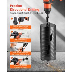 Punta diamantata per carotaggio a secco da 4-1/2 pollici di diametro, profondità di foratura 9-1/2, filettatura interna 5/8-11, 3 adattatori, per muratura e cemento - Product Image 5