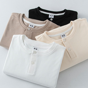 เสื้อยืดแขนยาวทรงเฮนลีย์สำหรับผู้ชาย ทรงปกติ ผ้าฝ้ายถัก 100% สีพื้น ระบายอากาศได้ดี สไตล์มินิมอล เหมาะสำหรับใส่ในฤดูใบไม้ร่วง - Product Image 5
