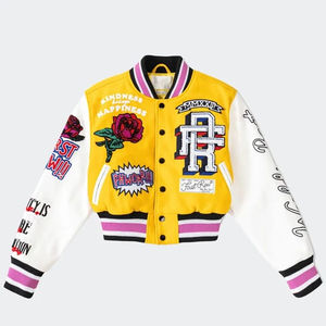 Vestes universitaires pour femmes avec broderie de logo personnalisé, style baseball, hiver, tissu en coton et laine, manches en cuir léger, réversibles - Product Image 4