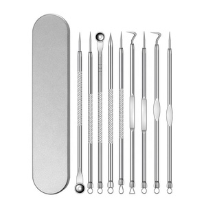 Professional 9 Piece Stainless Steel Acne Extractor Kit Blackhead Remover <b>Tools</b> with Precision Tweezers Set - Product Image 1