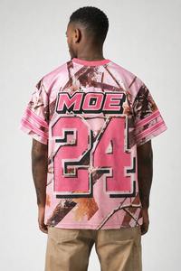 Camiseta de fútbol americano personalizada, camiseta de malla rosa camuflada, ropa de calle unisex, camiseta oversize con estampado de camuflaje, venta al por mayor OEM - Product Image 5