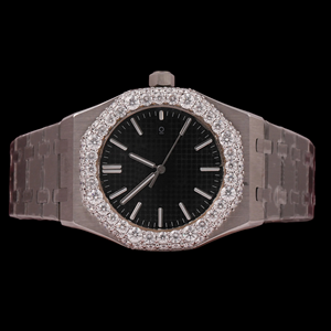 Atractiva Correa de Acero Inoxidable Personalizada, Solo Bisel, Diamante Moissanita con Esfera Negra, Hermosa Joyería para Hombre - Product Image 1