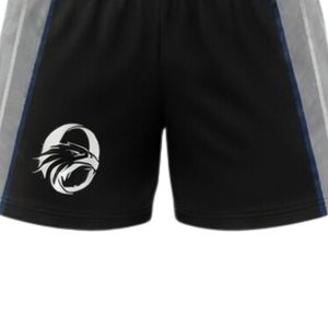 Shorts de netball unisexe noir et gris sublimés en polyester léger, uniforme de sport avec panneaux latéraux, vêtements d'entraînement athlétique - Product Image 6