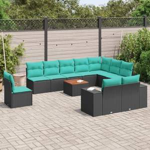 Juego de Sofás de Patio de 11 Piezas en Poliratán Negro con Cojines, Elegante Colección de Muebles para Exteriores - Product Image 1