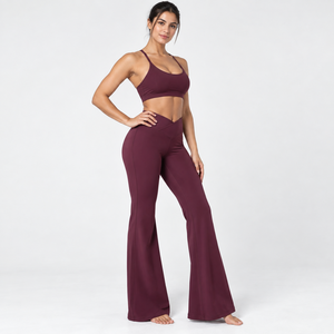 Women's High Waist <b>Flared</b> <b>Leggings</b> Solid Color Seamless Yoga Pants Full Length Activewear Stretch Fabric - Product Image 1