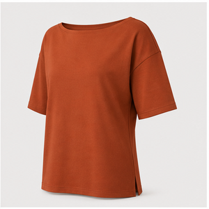 Camiseta de Mujer Color Naranja Óxido con Cuello Barco y Manga hasta el Codo, Corte Holgado WTS-0136 - Product Image 2