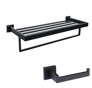 Wall Mounted <b>Bathroom</b> <b>Accessories</b> Set Black Metal Towel Rack Toilet Paper Holder Toothbrush Cup Holder Minimalist Design - Product Image 3