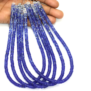 Perles plates en quartz bleu, forme rondelle, 5-6 mm |   Perles d'espacement en pierres précieuses de couleur bleu bio |   Fournitures de fabrication de bijoux en rondelles lisses - Product Image 1