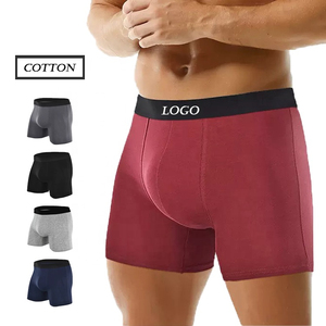 Men Spandex/<b>Polyester</b> Eco-Friendly Anti-Bacterial <b>Boxer</b> Briefs Solid Color Mid-Rise Breathable Knitted with Waist Logo - Product Image 1