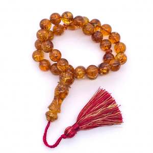 Cuentas de Oración Islámicas Tasbih de Piedra Redonda Color Ámbar con Borla Roja JAMEEL SONS INTERNATIONAL Certificado IGI - Product Image 3