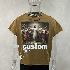 Camiseta Oversize de Algodón 100% Personalizada con Estampado DTG, Cuello y Puños con Corte Crudo, Estilo Pesado, con Efecto Salpicado y Desgastado por el Sol - Product Image 1