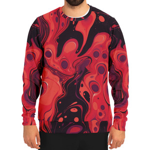 Sudadera Sublimada con Estampado Completo, Cuello Redondo, Corte Regular, Informal, para Hombre, en Rojo y Negro con Patrón Abstracto, Tejido de Punto - Product Image 1