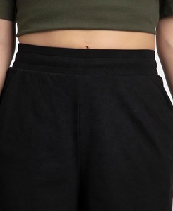 Women's Mid Waist Black Cotton <b>Shorts</b> with Pockets Casual Knitted Breathable Elastic Waist Regular Fit Solid Color Fur Flowers - Product Image 6