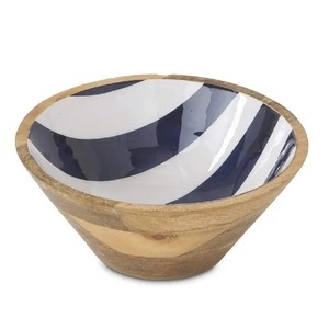Bol en bois contemporain avec intérieur émaillé brillant, élégant bol de service pour table à manger, cuisine, salade, fruits et cadeaux - Product Image 2