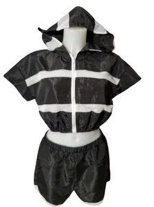 Women's Two <b>Piece</b> Waterproof Hooded Satin Zipper Sporty Activewear Tracksuit Set Short Sleeve Breathable Striped Shorts <b>Outfit</b> - Product Image 2