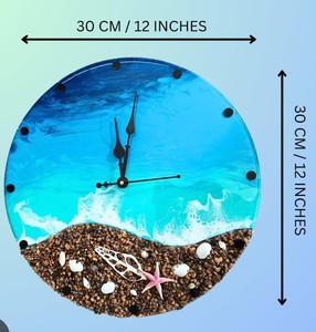 Handmade Resin Wall <b>Clock</b> Round Beach Ocean Decor Single Face 12 Inch 30 cm for Living Room & Hallway High Quality & Finishing - Product Image 2