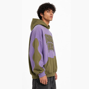 Sweat-shirt à capuche oversize avec blocs de couleur, manches raglan, imprimé en relief, logo cœur brisé, unisexe, streetwear d'automne, en molleton de coton - Product Image 5