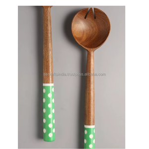 Ensemble de serveurs à salade en bois fait main, cuillère et fourchette, bois naturel, outils de service de cuisine pour la maison, la salle à manger, l'utilisation au restaurant - Product Image 6
