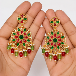 Antique Gold Plated Brass Indian Kundan Meenakari Ethnic Women's Drop <b>Earrings</b> for Party Wholesale Bulk Supplier - Product Image 3