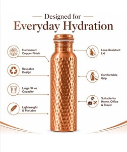 Pure Copper <b>Water</b> <b>Bottle</b> for <b>Daily</b> Drinking Reusable Leakproof Traditional Metal Hydration Flask for Home Office Travel Use - Product Image 3