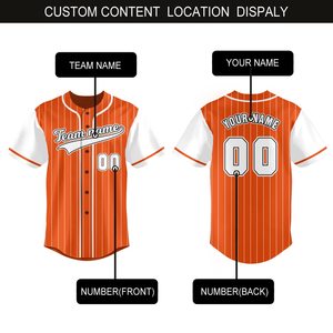 <b>Orange</b> Striped Baseball Jersey Short Sleeve Button Front Moisture Wicking Regular Fit Unisex Adult Team Name Printed - Product Image 5