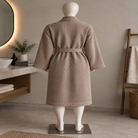 Robe de chambre en tissu gaufré pour femmes, grise, avec ceinture et poches, 100% coton, thermique et respirante, toutes saisons