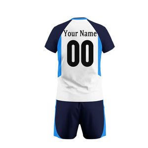 Custom Sublimated 100% Polyester <b>Volleyball</b> Jersey <b>Set</b> Eco-Friendly White Navy Blue V-Neck Sleeveless Moisture Wicking Unisex - Product Image 3