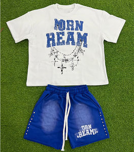 Conjuntos de Ropa Personalizados para Hombre, Pantalones Cortos y Camiseta de Algodón con Estampado Gráfico, Lavado Ácido y Bajo Desgastado, para Hombre - Product Image 1