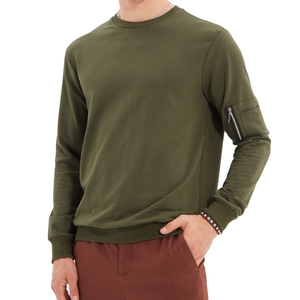 เสื้อสเวตเชิ้ตคอกลมสีเขียวมะกอกสำหรับผู้ชาย ทรงปกติ ผ้าฝ้ายถัก มีกระเป๋าซิป สวมใส่สบายๆ สำหรับฤดูใบไม้ร่วง - Product Image 1