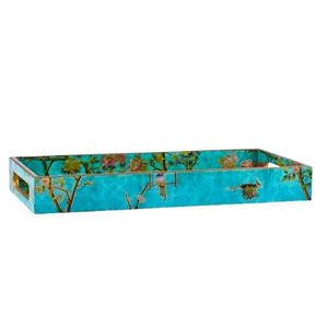 Plateau de service rectangulaire en bois artisanal moderne, imprimé floral, pour thé, café, desserts, cuisine, maison, hôtel, fête - Product Image 2