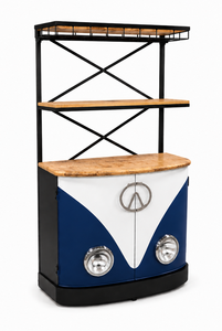 Vintage VW Style Bar Cabinet Wooden Wine Rack Metal Frame Beverage Storage for Hotel Living Room - Product Image 2